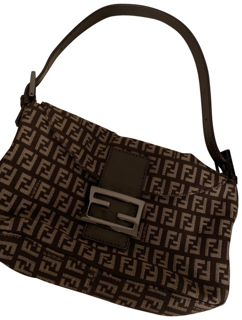 Fendi Zucca Brown Leather Baguette 