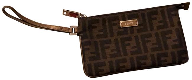 Fendi Zucca Brown Leather Wristlet 