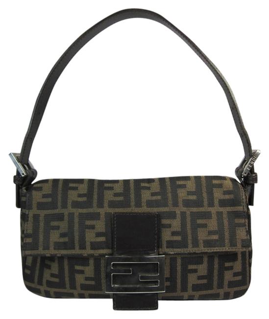 Fendi Zucca Brown Monogram "Ff" Logo Jacquard &amp; Leather Shoulder Bag 