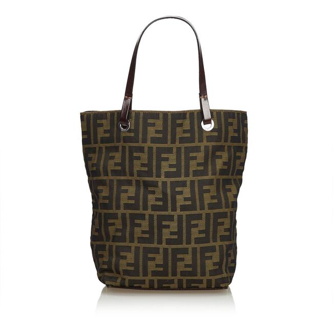 Fendi Bag Zucca Brown Nylon Leather Tote 