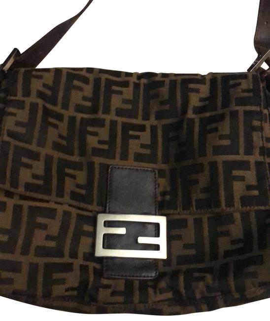 Fendi Zucca Brown Print Canvas and Leather Baguette 