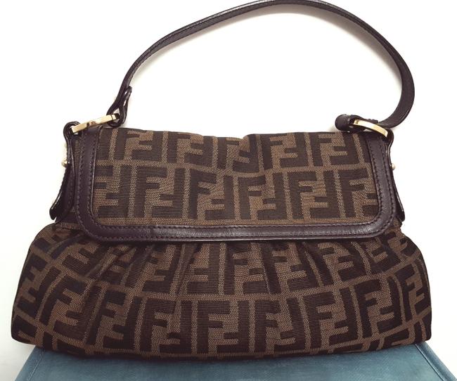 Fendi Zucca BrownBlack Logo Canvas Shoulder Bag 