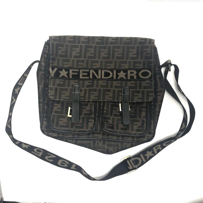 Fendi Zucca Ff Logo Strap Print Web City Shoulder Brown Canvas Messenger Bag 