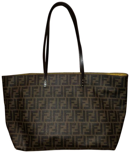 Fendi Zucca Ff Logo Style# 8bh185 Brown Pvc Coated CanvasLeather Tote 