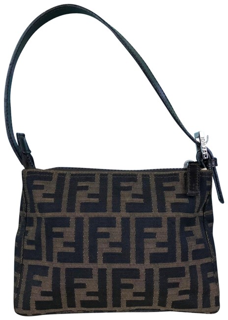 Fendi Zucca Ff Logo Tobacco Small Purse Sale Brown Canvas Baguette 