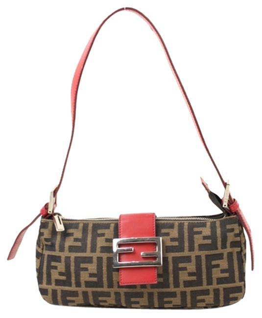 Fendi Zucca Ffjy66 Brown Red Canvas Shoulder Bag 