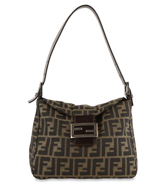 Fendi Zucca Foldover Brown Canvas Shoulder Bag 
