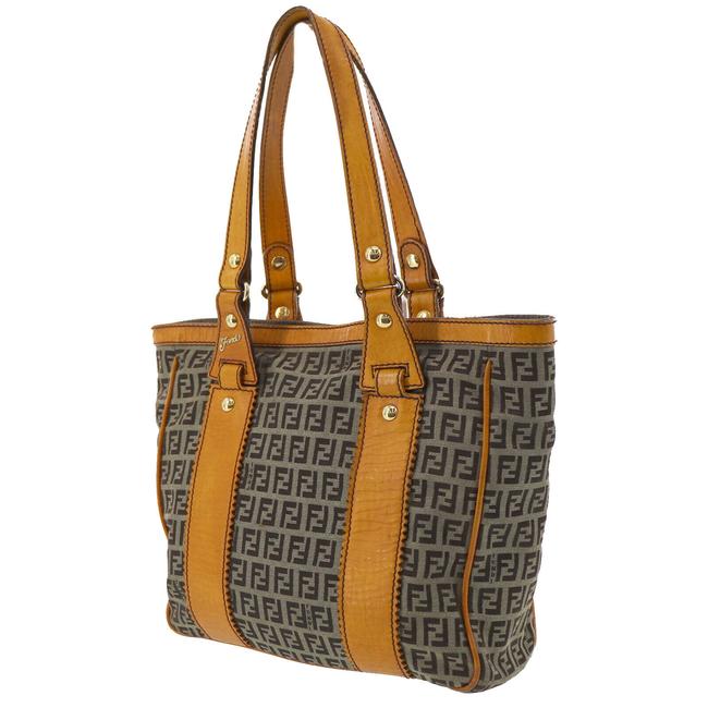 Fendi Zucca Hand Purse Grey Canvas Shoulder Bag 