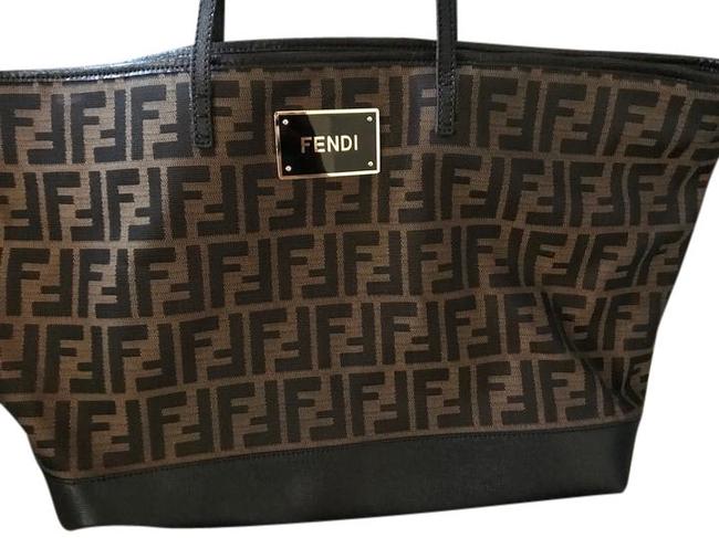 Fendi Zucca Handbag Black Brown Canvas Tote 