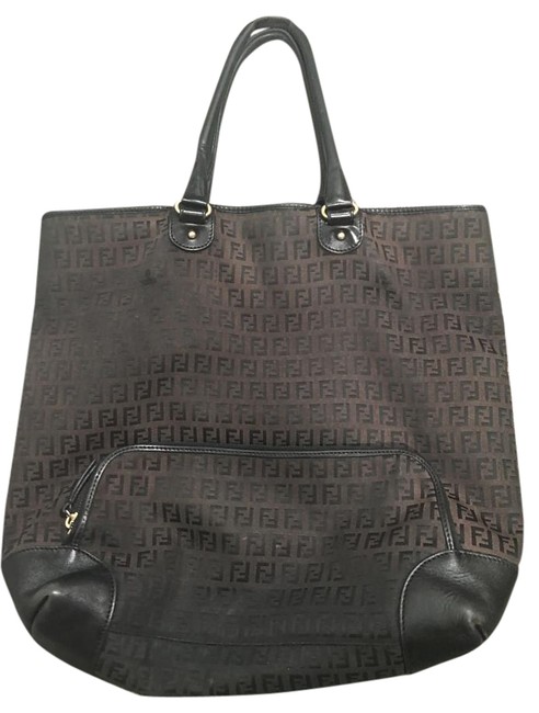 Fendi Zucca Handbag Black Durable Fabric Tote 