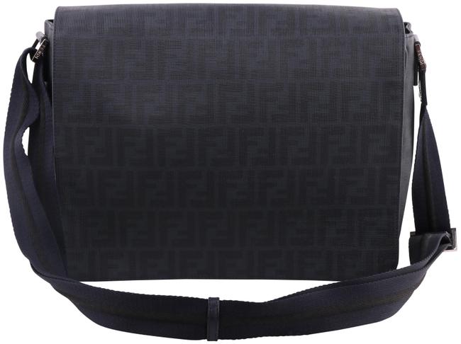 Fendi Zucca Large Blue Leather Messenger Bag 