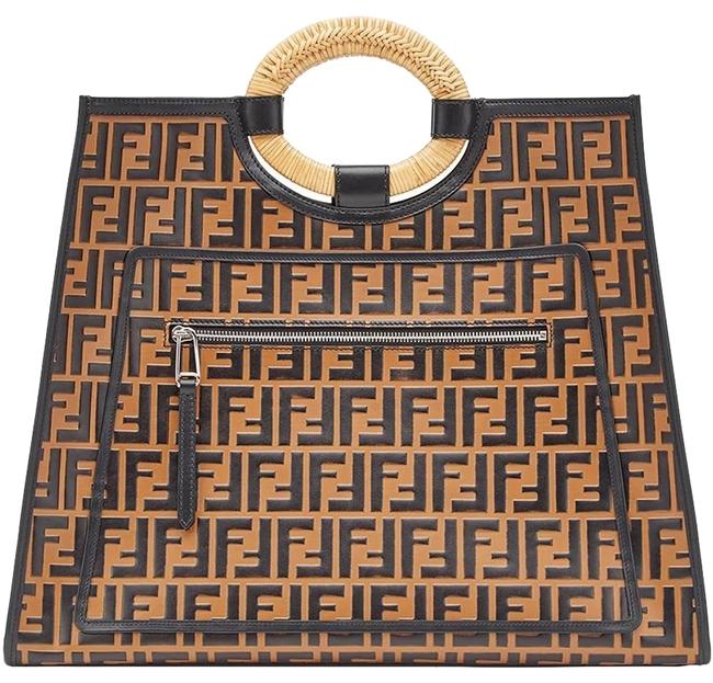 Fendi Bag Zucca Large Runaway Shopper Brown Cowhide Leather Tote 