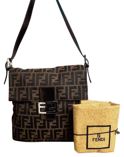 Fendi Zucca Leather Flap Brown Canvas Shoulder Bag 