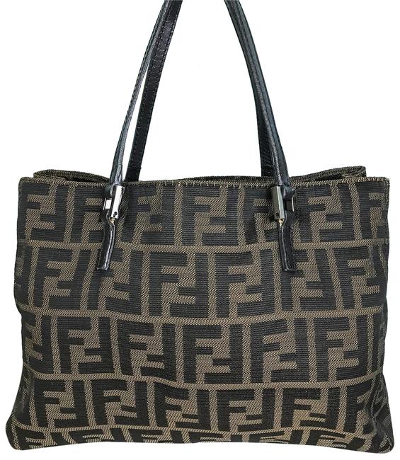 Fendi Zucca Leather Brown Canvas Tote 