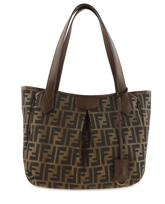 Fendi Zucca Leather Trim Brown Canvas Tote 