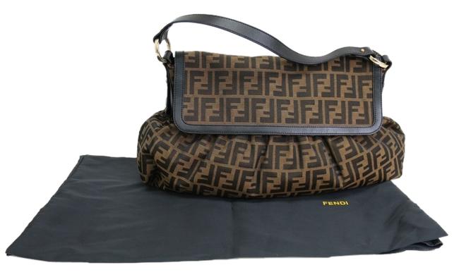 Fendi Zucca LeatherCanvas BlackBrown LeatherCanvas Shoulder Bag 