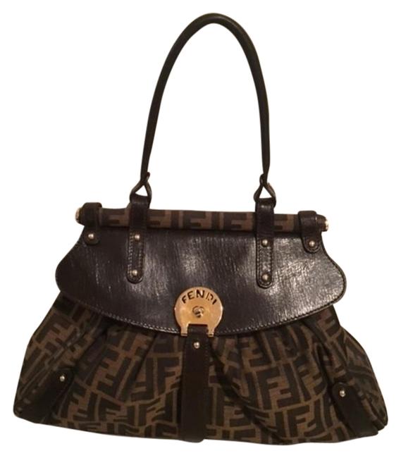 Fendi Zucca Magic Brown CottonLeather Shoulder Bag 