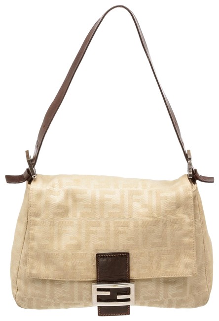 Fendi Zucca Mama Baguette Cream Canvas &amp; Leather Shoulder Bag 