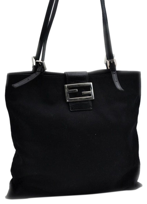Fendi Zucca Mamma Baguette Black Canvas Shoulder Bag 