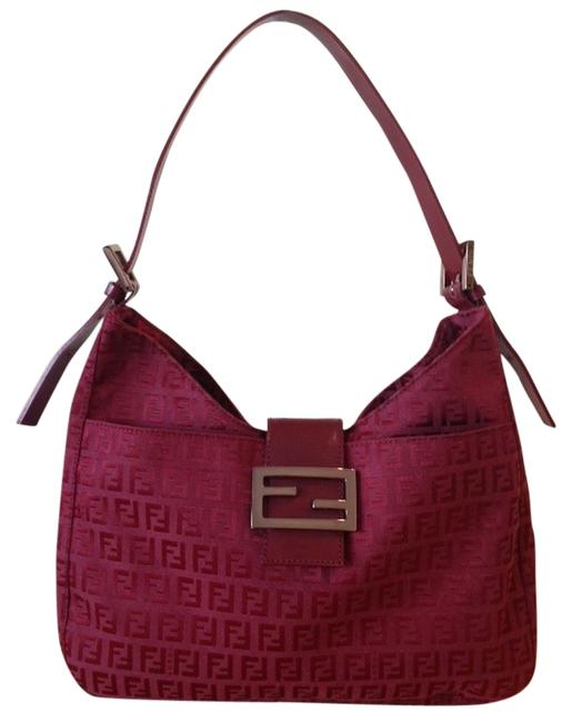 Fendi Hobo Zucca Maroon Burgundy Canvas Shoulder Bag 