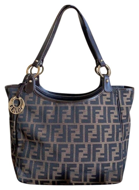 Fendi Bag Zucca Medium 8bh156 Coffee Canvas Leather Tote 