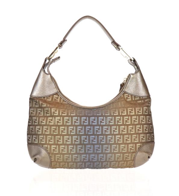 Fendi Zucca Metallic Brown Canvas Leather Shoulder Bag 