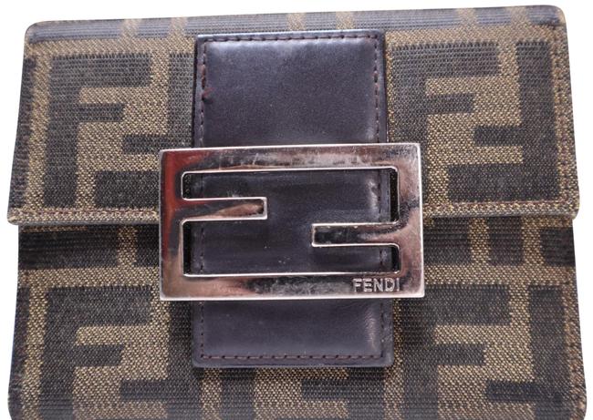 Fendi Zucca Monogram Bifold Wallet Brown Canvas Wristlet 
