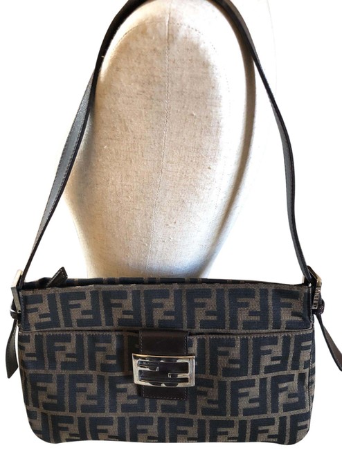 Fendi Zucca Monogram Black &amp; Brown Baguette 
