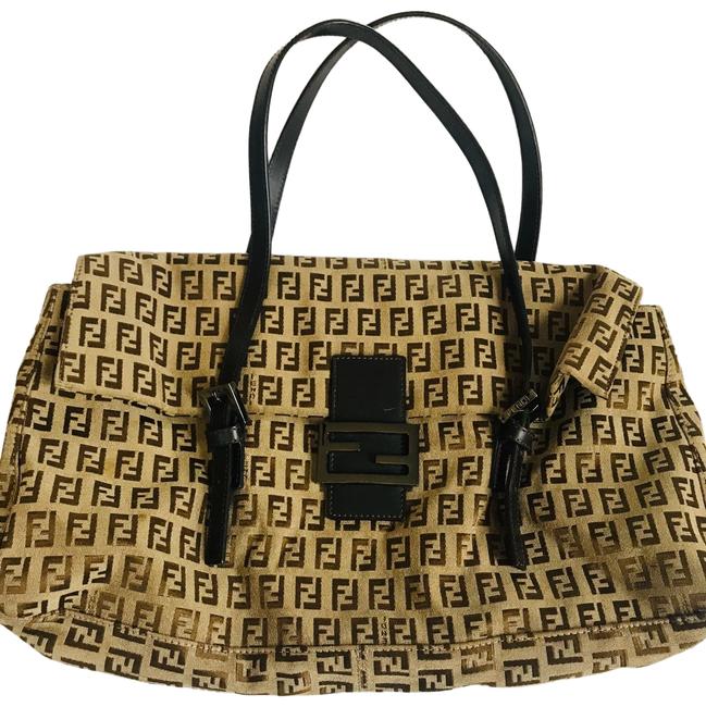 Fendi Zucca Monogram Brown Leather and Canvas Tote 