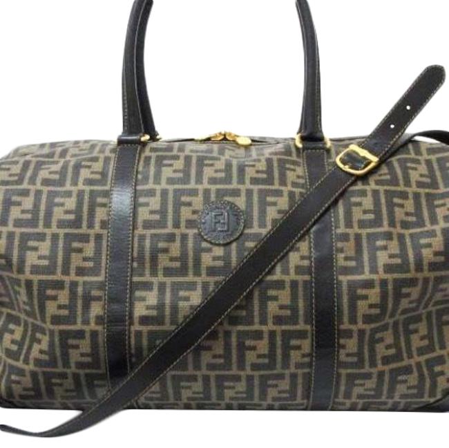 Fendi Zucca Monogram BrownBlack Pvc Leather WeekendTravel Bag 