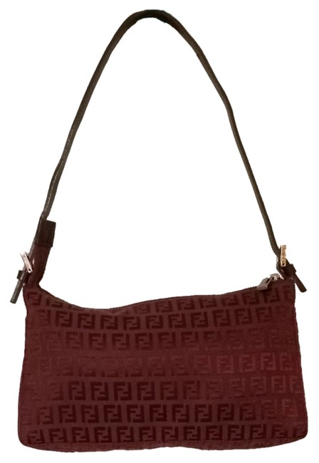 Fendi Zucca Monogram Fabric Blood Red Shoulder Bag 
