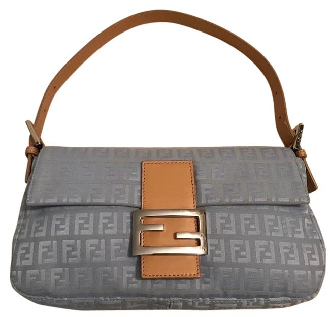 Fendi Zucca Monogram Mini Mamma Baby Blue Canvas and Leather Baguette 