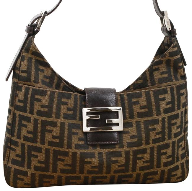 Fendi Zucca Monogram Print Shw Brown Leather Canvas Shoulder Bag 