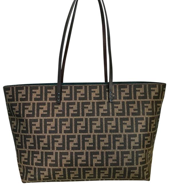 Fendi Zucca Monogram Roll BrownTeal Coated Canvas Tote 