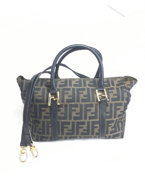 Fendi Zucca Monogram Satchel Black Canvas Shoulder Bag 
