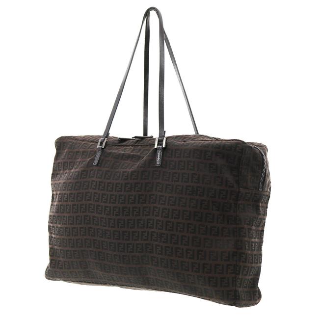 Fendi Zucca Monogram Shoulder Purse Brown Nylon Tote 