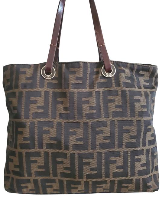 Fendi Zucca Monogram Tote Black Canvas Shoulder Bag 