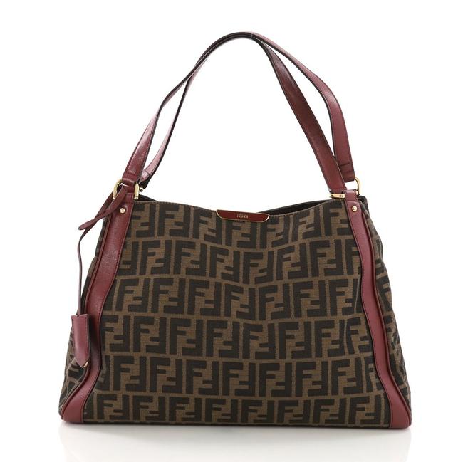 Fendi Zucca Open Charm Logo Monogram Red Coated Canvas Shoulder Bag 