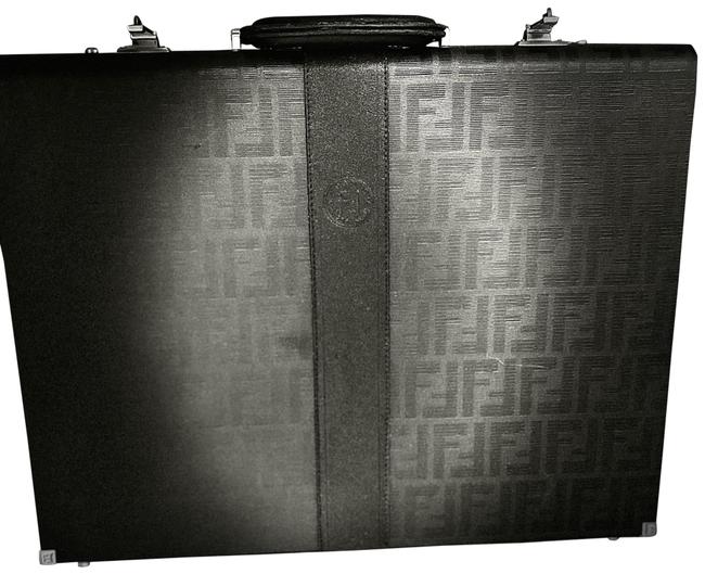 Fendi Zucca Pattern Attache Briefcase Vintage Black Leather Messenger Bag 