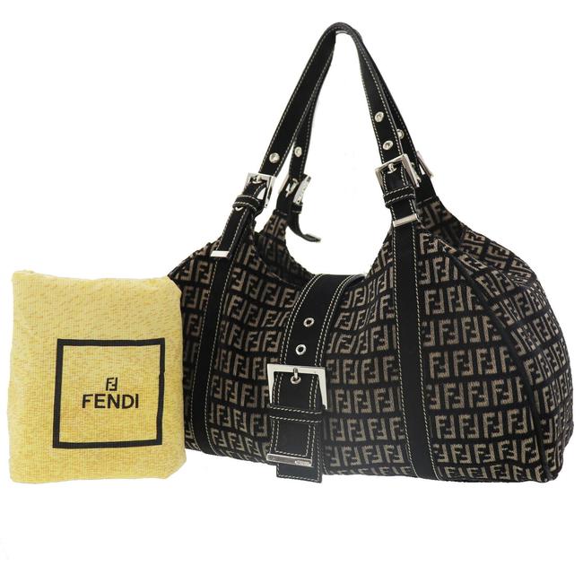Fendi Zucca Pattern Black Beige Suede #5634f31b Brown Shoulder Bag 