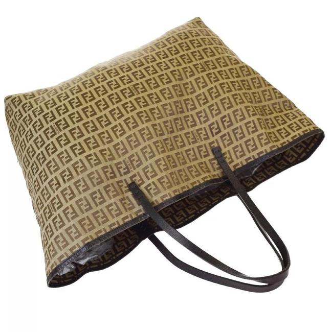 Fendi Zucca Pattern Brown Leather Tote 