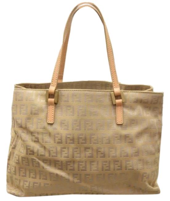 Fendi Zucca Pattern Hand Beige CanvasLeather Tote 