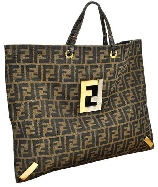 Fendi Zucca Pattern Hand Brown Nylon Leather Vintage Italy Shoulder Bag 