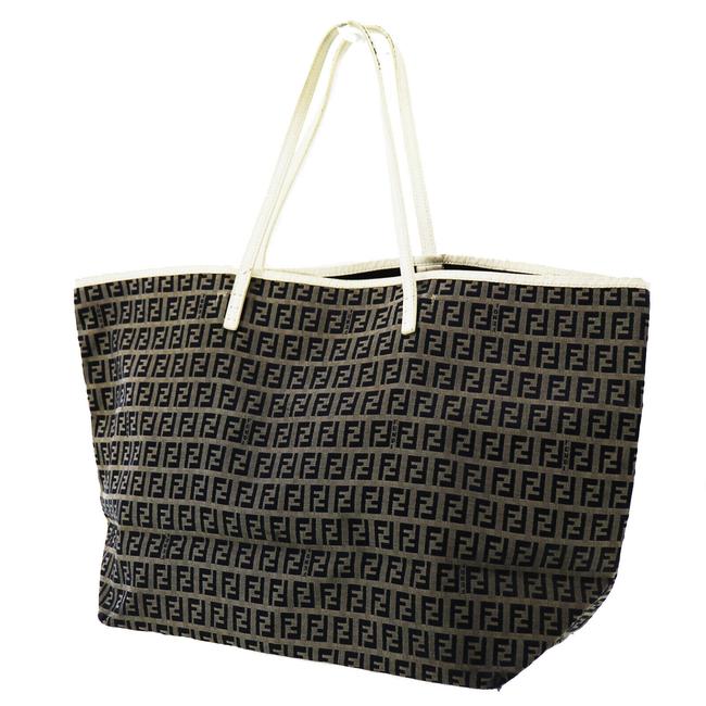 Fendi Zucca Pattern Hand Purse NavyGrey Canvas Tote 