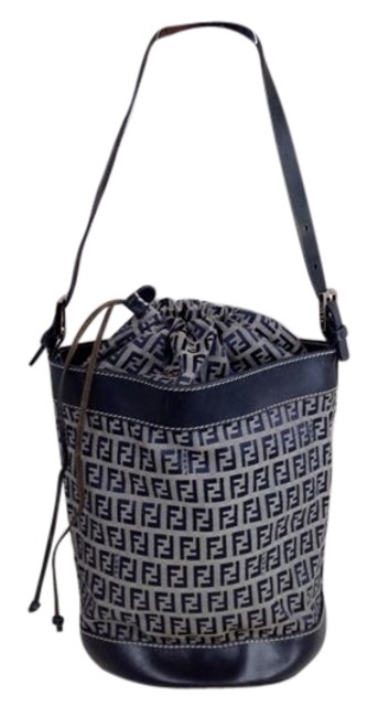 Fendi Zucca Pattern Italy Navy Nylon Canvas Shoulder Bag 