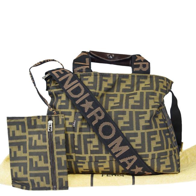 Fendi Zucca Pattern Khaki Nylon Leather Shoulder Bag 