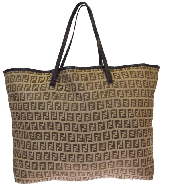 Fendi Zucca Pattern Nylon Leather Brown Tote 