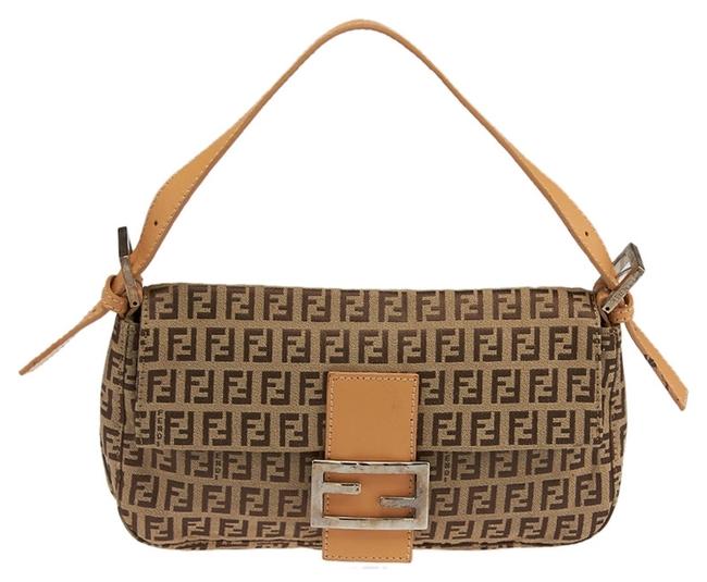 Fendi Zucca Pochette 23042 Brown Canvas Baguette 