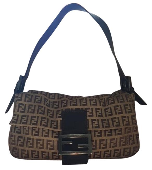 Fendi Zucca Brown Tan Signature Woven Brocade Baguette 