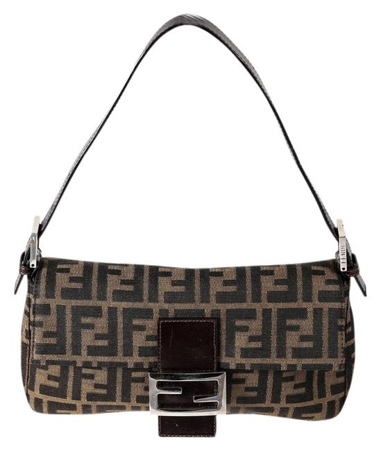 Fendi * Zucca Print Fabric Brown CanvasLeather Shoulder Bag 